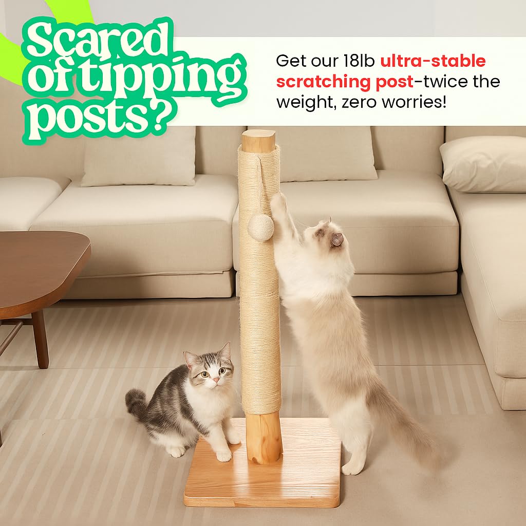 KONELCARE 35" Solid Wood Cat Scratching Post. Chosen for real quality, fits naturally into modern