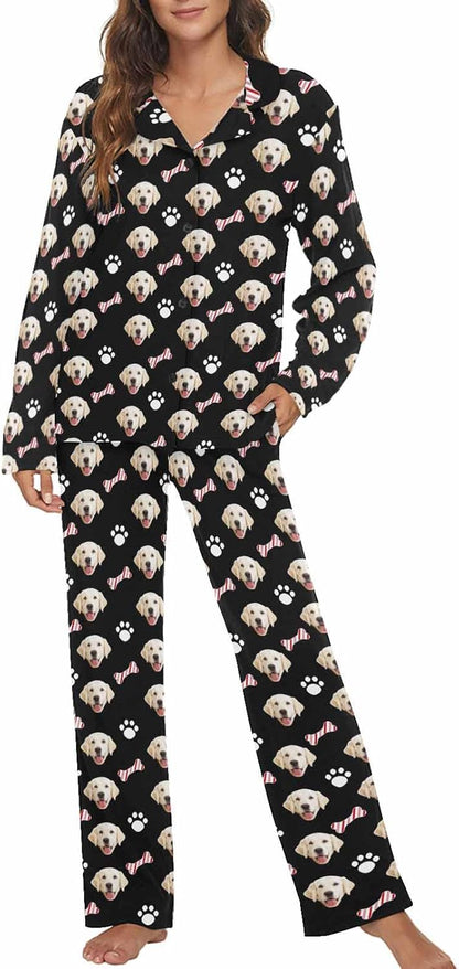 MyPupSocks Custom Face Pajamas for Women Set, Personalized Photo Long Sleepwear XS-XXL
