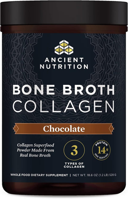 Ancient Nutrition Collagen Powder, Bone Broth Collagen, Chocolate, Hydrolyzed Multi Collagen Peptides, Supports Skin and Nails, Joint Supplement, 30 Servings, 18.6oz