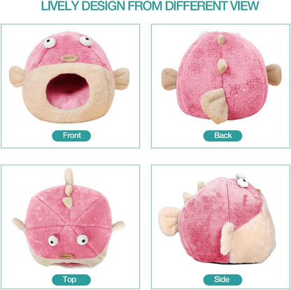 Cat Beds for Indoor Cats - Cat Bed Cave with Removable Washable Cushioned Pillow, Soft Plush Premium Cotton No Deformation Pet Bed, Lively Pufferfish Cat House Design, Pink, Multiple Sizes(L)
