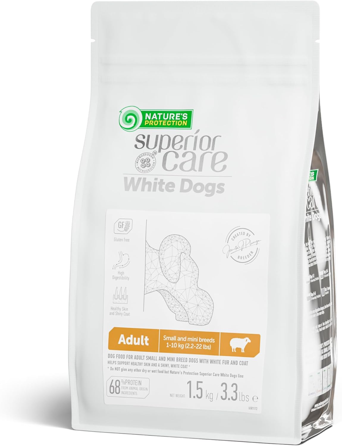 Nature's Protection Superior Care White Dogs Grain-Free Dry Dog Food - High Protein, Tear Stain Dog Food for Small & Mini Breeds Light Coated Adult Dogs, Fresh Pet Meal, Lamb, 3.3 lb
