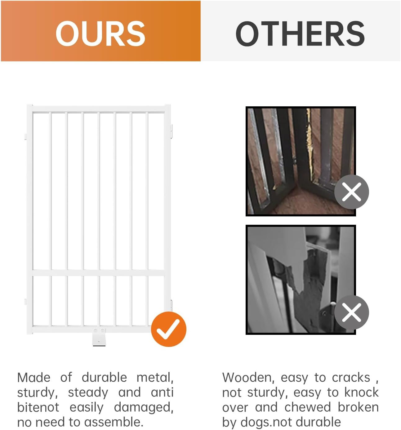 Full Metal Freestanding Dog Gate with Door, 36''Height Foldable Pet Dog Fence for Indoor & Outdoor, 8 Panels Extra Wide Free Standing TallDog Gates for Doorways,House,Stairs,Porch,Deck,Yard