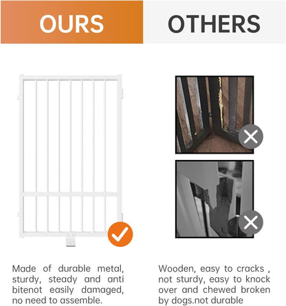 Full Metal Freestanding Dog Gate with Door, 36''Height Foldable Pet Dog Fence for Indoor & Outdoor, 4 Panels Extra Wide Free Standing TallDog Gates for Doorways,House,Stairs,Porch,Deck,Yard