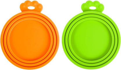 PetBonus 2 Pack Silicone Pet Can Cover Lids, Universal Size for Dog Cat Food, 1 fit 3 Standard Size Can Tops, BPA Free Dishwasher Safe (Orange, Green)