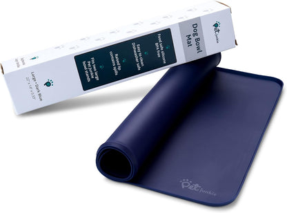 Silicone Dog Mat for Water Bowl and Food Dish, Pet Mat for Floors, Waterproof Dog Food Tray (Dark Blue)