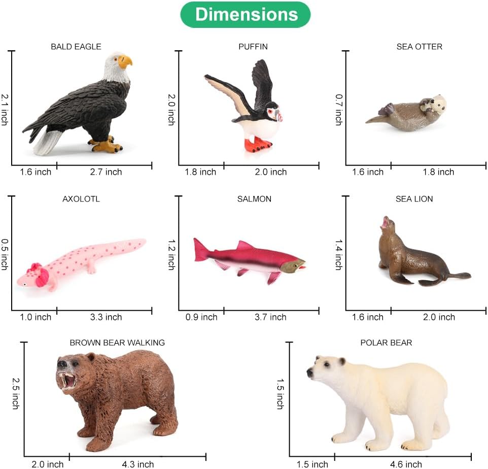 Volnau Safari Animal Figurines Toys 12PCS North America Figures Zoo Pack for Toddlers Kids Christmas Decoration Gift Preschool Educational Bald Eagle Bear Salmon Salamander Jungle Forest Cake Topper