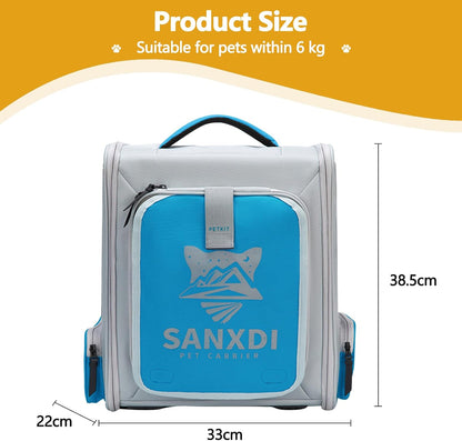 Expandable Pet Backpack, Cat Backpack with Breathable Mesh, Collapsible Soft Cat Travel Bag for Outdoor Hiking, Large Space Dog Backpack(Blue)