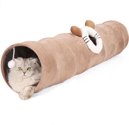 Collapsible Cat Tunnel Straight Tube for Indoor Cats & Kittens Large Foldable Play Cave Toy with Hanging Ball & Peek Hole,Ideal for Rabbits, Ferrets, Puppies & Small Pets