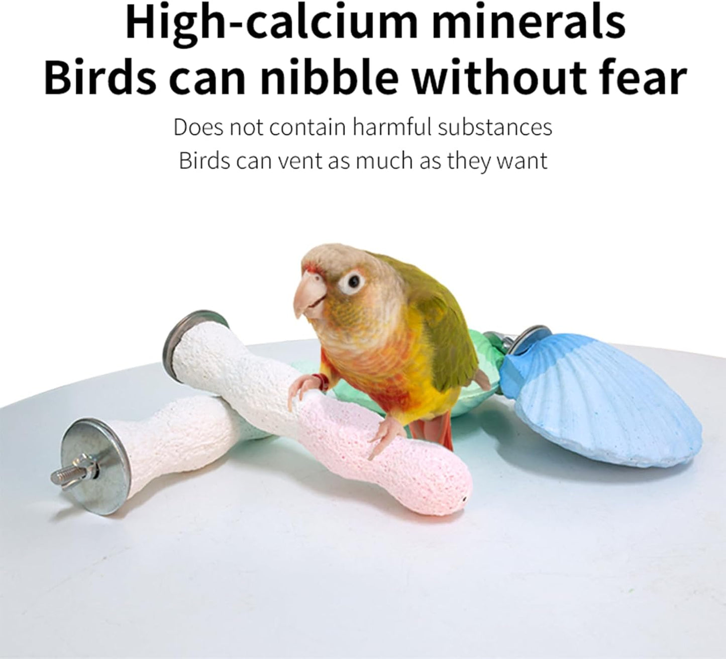 Bird Perches for Cage, Abrasive Surface High Calcium Mineral Parrot Perch Stand - Bird Nail File for Claw & Beak Health, Colorful Ceramic Bird Cage Accessories (Purple, Shell)
