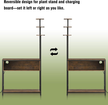 Aquarium Stand with Plant Shelves,20-Gallon Fish Tank Stand with 2-Tier Storage and Display Racks,Metal Frame Reptile Tank Table with Tall Plant Holders,Industrial Rack for Home,Office