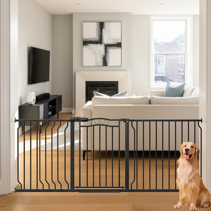 Extra Wide Baby Gate 67.3-81.1 Inch, Pressure Mounted Dog Gate Indoor, Walk Thru Pet Gate for Cat Dog Child,Pet Gates for The House Stairs Doorway Black