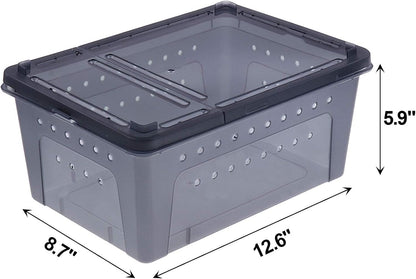 kathson Reptile Snake Feeding Box Portable Transparent Plastic Mini Pet Houses Breeding Hatching Container Lizard Tarantula Habitat for Spider Scorpion Gecko (Black)