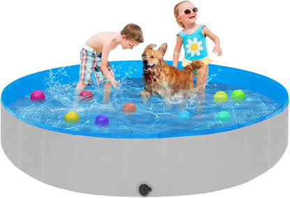 Foldable Dog Pool, 63" Kiddie Pool Hard Plastic, Portable Dog Swimming Pool for Large Dogs, Collapsible Pet Wading Pool & Bath Tub Outdoor Kids Pool Anti-Slip