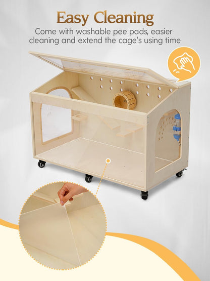 Hamster Cage Large 32 inch Guinea Pig Cages Hamster Cages Enclosure and Habitats Mice Rat Cage with Platform Openable Top Acrylic Sheets Wooden Chewproof Small Animal Cage for Hedgehog Mouse Gerbil