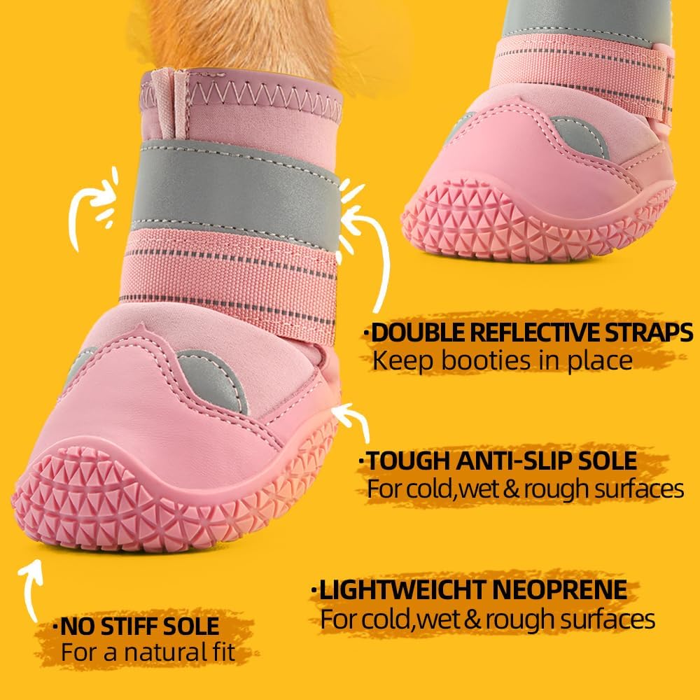 Dog Shoes for Small Dogs, Dog Boots & Paw Protectors for Hardwood Floors, Outdoor Dog Booties for Hot Pavement Winter Snow Hiking, Waterproof Dog Shoes with Reflective Strips Size 1