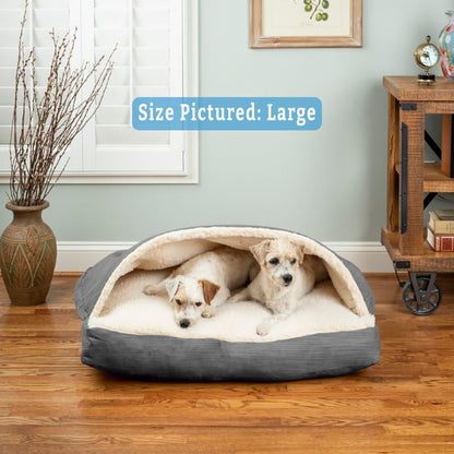 Snoozer Rectangle Cozy Cave Dog Bed - Indoor Dog Bed with Cover Cave, Covered Calming Burrow for Small & Medium Sized Pets with Blanket Attached, Enclosed, Washable - Medium, Heather Gray