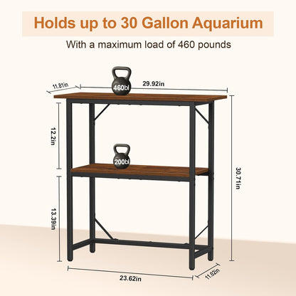 Snughome 10-30 Gallon Fish Tank Stand, Aquarium Stand 2-Tier Storage Shelves, Heavy Duty Terrarium Stand for Home Office Fish Tank Shelf, 30" L x 11.8" W x 30.7" H, Rustic Brown