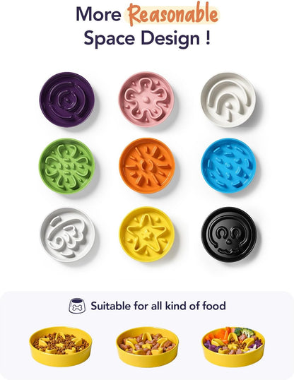 LE TAUCI Ceramic Slow Feeder Dog Bowls Small Breed, 0.6 Cups Dog Food Dish for Fast Eaters, Puzzle Bowl for Small Dogs and Cats, Star Yellow