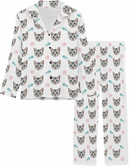 MyPupSocks Custom Face Pajamas for Women Set, Personalized Photo Long Sleepwear XS-XXL