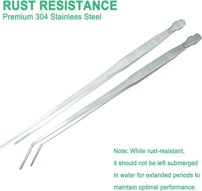 2pcs 18.9 inch Aquarium Tweezers with Hanger, 2025 New Extra Long Feeding Tongs, Stainless Steel Large Aquascape Tools for Fish Tank, Terrarium，Aquascaping, Reptile Snake (Curved & Straight)