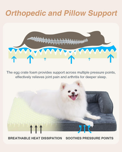 KSIIA Orthopedic Dog Bed for Small Dogs，Washable Pet Sofa with U-Shaped Bolster Removable Waterproof Cover Non-Slip Bottom and Egg-Crate Orthopedic Foam Pet Couch Bed, 29 x 18 Inch, Dark Gray