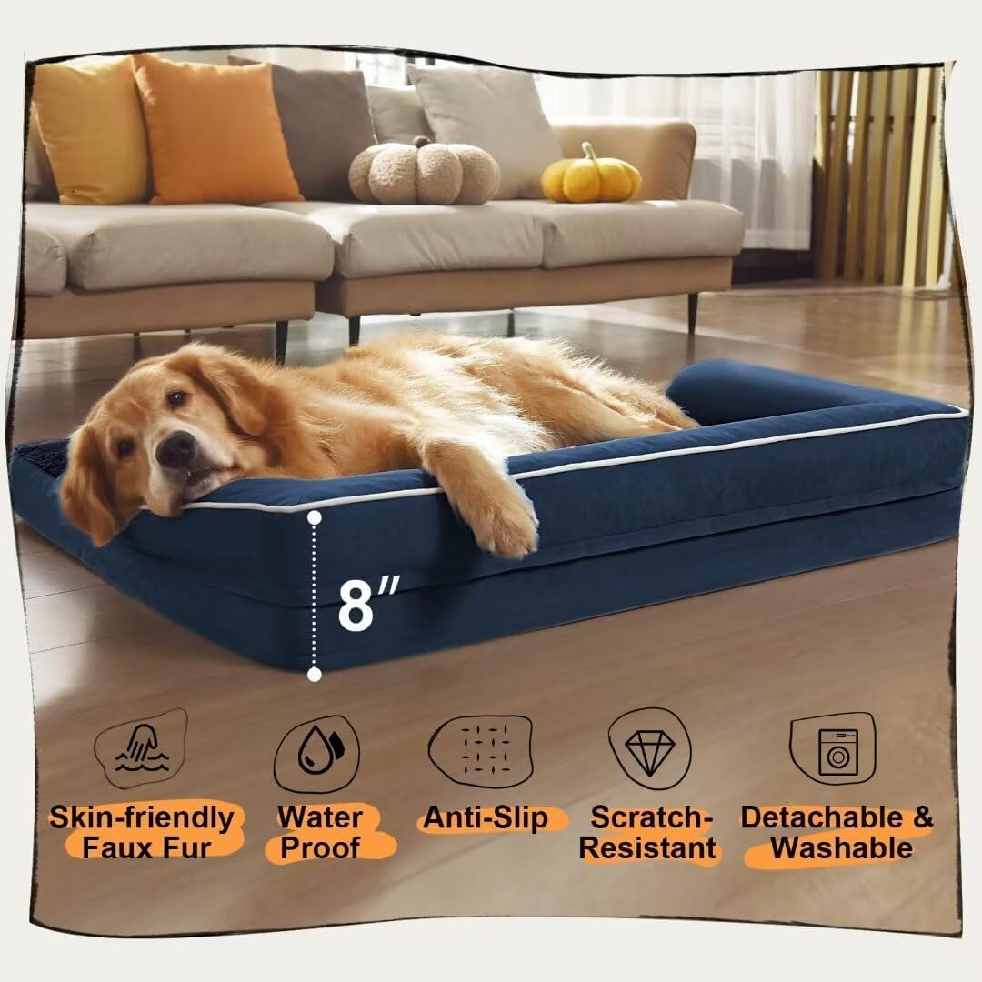 Small Dog Bed Waterproof Orthopedic Dog Beds for Medium Sized Dogs Comfy Pet Cat Bed with Sides, Washable Removable Cover