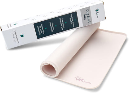 Silicone Dog Mat for Water Bowl and Food Dish, Pet Mat for Floors, Waterproof Dog Food Tray (Off-White Light Lavender)