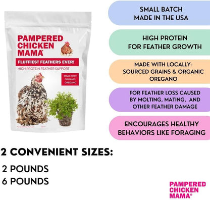 Pampered Chicken Mama Backyard Chicken Molting Supplement: Fluffiest Feathers Ever Backyard Chicken Feed and Supplies for Hens (6 Pound Economy Size)