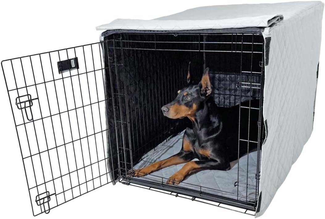 4Knines Quilted Dog Crate Cover – Heavy-Duty, Water-Resistant Fabric for Indoor/Outdoor Use – Durable Travel Cage Cover for Training, Weather Protection – Fits 42-Inch Crates – Grey