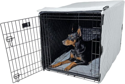4Knines Quilted Dog Crate Cover – Heavy-Duty, Water-Resistant Fabric for Indoor/Outdoor Use – Durable Travel Cage Cover for Training, Weather Protection – Fits 42-Inch Crates – Grey