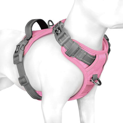 PHOEPET No Pull Dog Harness, Unique Colors Reflective Adjustable Dog Vest, with Soft Training Handle Metal Clips for Small Medium Large Dogs (Baby Pink Base & Grey Straps,M)