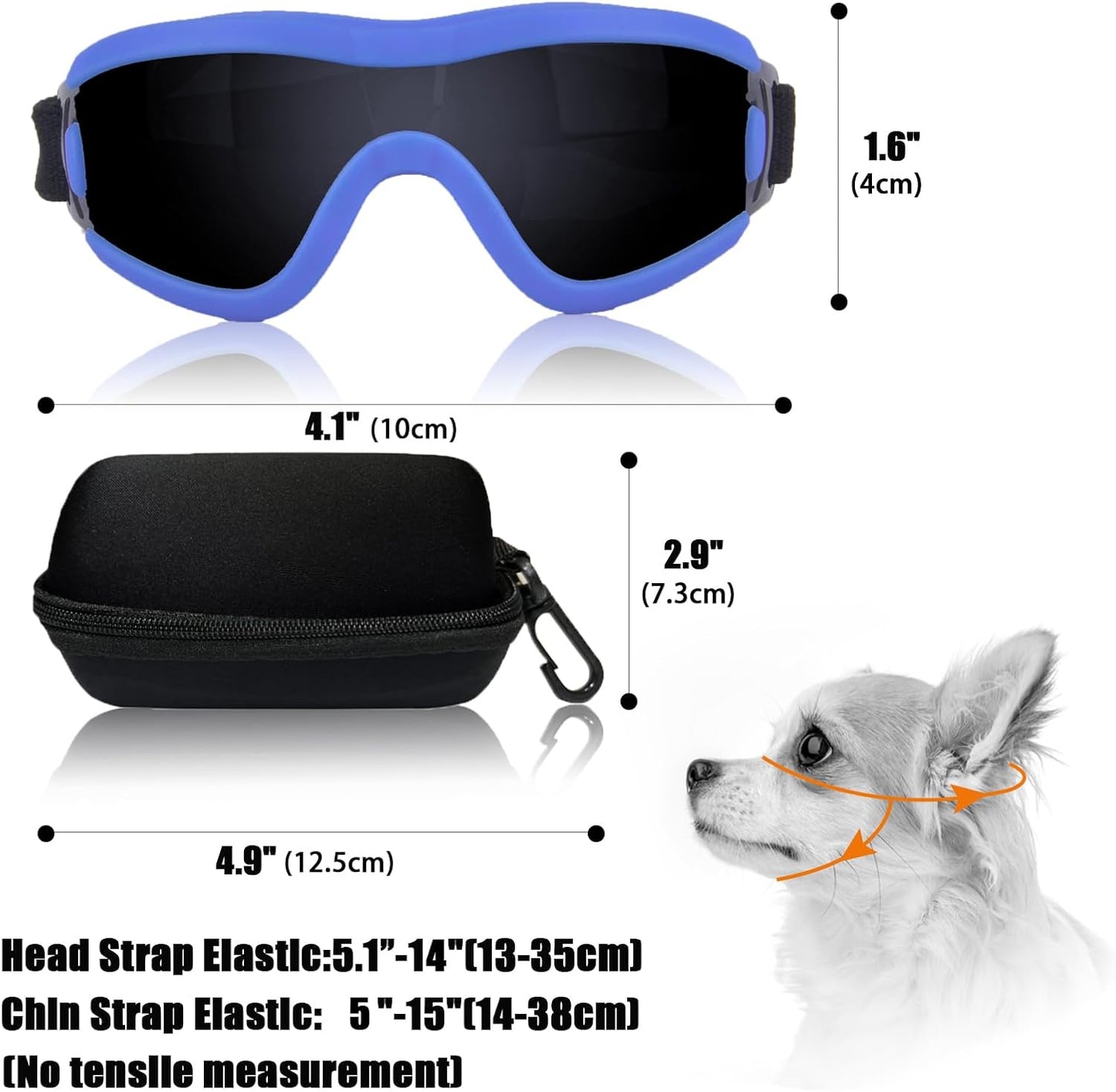 Dog Goggles Small Breed Dog Sunglasses with Adjustable for UV Protection Eyewear Doggy Doggie Puppy Glasses Anti-Fog Wind Dust Snowproof (Blue Frame Black Lens)