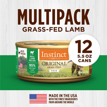 Instinct Original Grain Free Real Lamb Recipe Natural Wet Canned Cat Food by Nature's Variety, 5.5 Ounce (Pack of 12)
