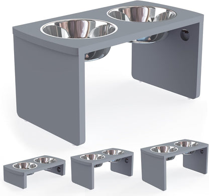 Elevated Dog Bowls, Bamboo Raised Dog Bowl for Large Dogs & Medium Dogs, with 2 Stainless Steel Bowls (10'' Tall–48 oz Bowl)