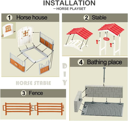 Peagrav Horse Stable Playset with Rider, Wash Area, Fence & Animal Figures - Gifts for Girls & Boys Aged 3-8
