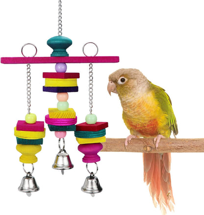 Litewoo Bird Parrot Parakeet Toys, Colorful Bite Wood Swing Toy for Small Medium Parakeet Cockatiel Budgie Cockatoo Macaw Conure Parrot（C）