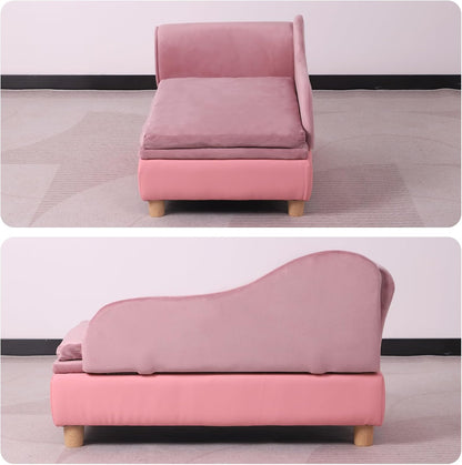 Pet Bed Sofa, Puppy Bed with Storage, Small Dog Couch with Removable & Washable Cushion, Comfy Pet Couch Bed for Cats & Puppy(Pink)