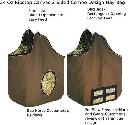 Derby Originals Large 24 OZ Canvas Horse Hay Bag 2 Sided Combo Design X Wide Gusset and 6 Month Warranty