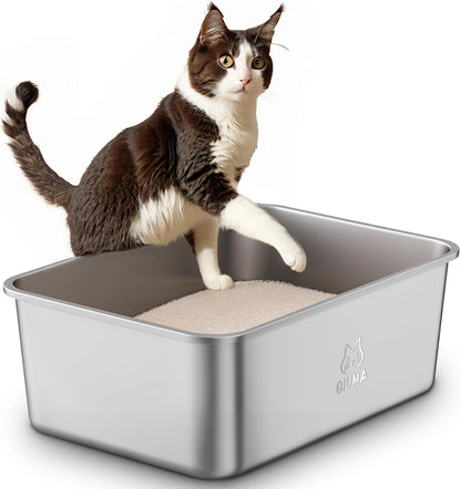 Stainless Steel Litter Box, Large Metal Cat Litter Box with High Sided for Big and Small Cats, Kitty Litter Boxes, Non-Stick, Easy to Clean, Odor-Free, Cat Toilet，Litterbox