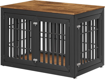 48" Heavy Duty Dog Crate Furniture for Small,Medium and Large Dogs,Rustic Wooden Dog Cage Kennel Indoor Furniture with Waterproof Top,Decorative Pet House Side End Table (Black & Wood)