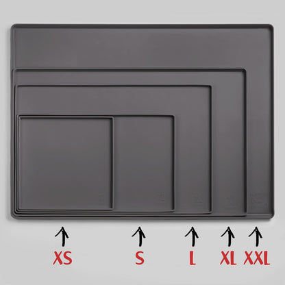 DogBuddy Dog Food Mat – Waterproof Dog Bowl Mat for Food and Water, Silicone Pet Feeding Mats For Floors, Non-Slip Placemat with High Edges For Dogs Bowls, Puppy Essentials (XL: 28" x 18", Shadow)