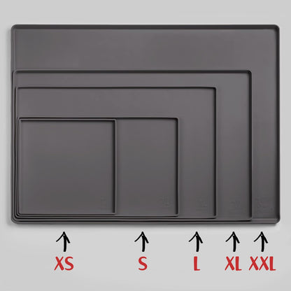 DogBuddy Dog Food Mat – Waterproof Dog Bowl Mat for Food and Water, Silicone Pet Feeding Mats for Floors, Non-Slip Placemat with High Edges for Dogs Bowls, Puppy Essentials (Small: 19"x12", Shadow)