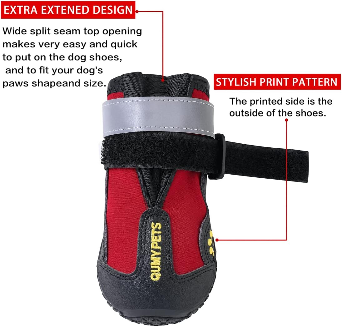 QUMY Dog Shoes for Large Dogs, Medium Dog Boots & Paw Protectors for Winter Snowy Day, Summer Hot Pavement, Water-Resistant in Rainy Weather, Outdoor Walking, Indoor Hardfloors Skid-Resistant Sole