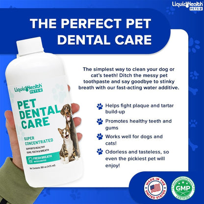 LIQUIDHEALTH Pet Dental Care Water Additive for Dogs & Cats - Fast Acting Pet Bad Breath Freshener, Dog Mouth Wash, Animal Oral Dental Rinse, Plaque & Tartar Teeth Cleaning Solution, USA Made (16 oz)