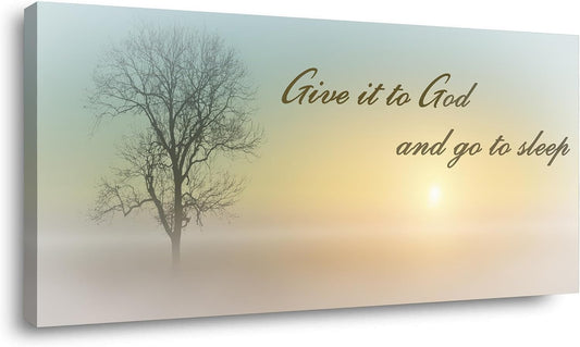 Lasdel Canvas Wall Art of Misty Sunset & Tree Plant Picture For Bedroom Home Above Bed, White