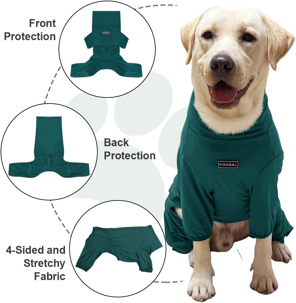 Dog Pyjamas PJS Sweater Clothes and Home Clothing Suitable for Large to Giant Breeds of Dogs, Dog Surgery Recovery Suit, Extra-Large Stretch Fabric, Four-Legged (Thin Dark Green, 6XL)