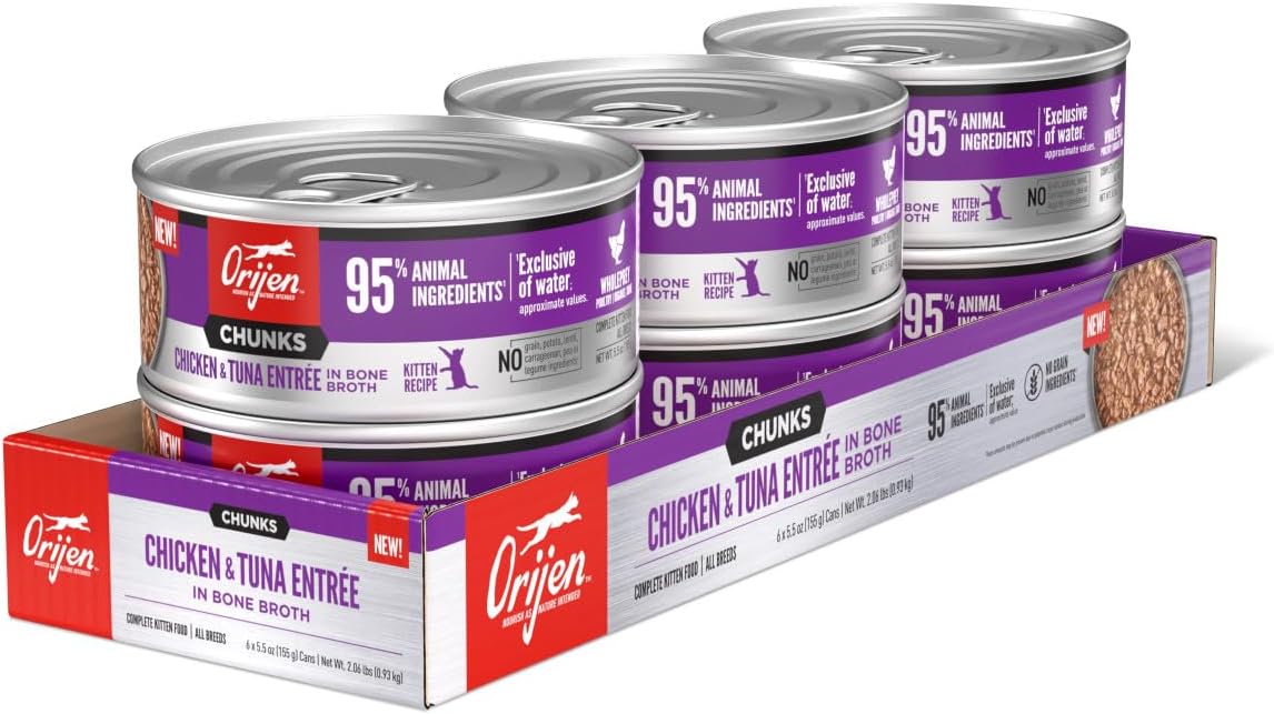 ORIJEN Chunks & Shreds Wet Cat FoodChicken and Tuna Kitten Entrée 5.5oz Cans (6 Count)