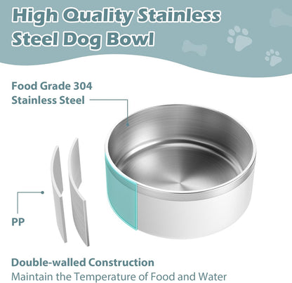 LIANLAI Dog Water Bowl, Rust-Resistant Stainless Steel Dog Bowls, Non-Slip Pet Dishes for Medium Puppys, Double-Walled Puppy Bowls (White，40 oz)