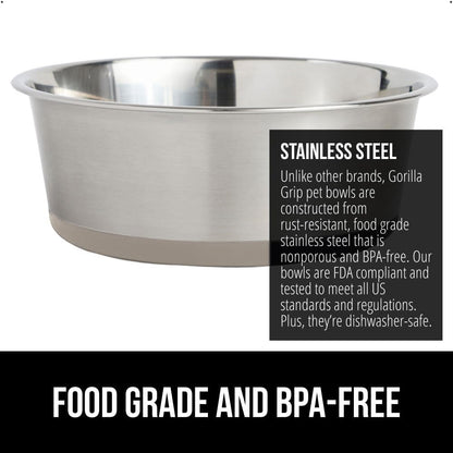 GORILLA GRIP Set of 2 Dog Bowls, Holds 4 Cups (32 fl oz), Heavy Duty Metal Food and Water Bowl for Feeding Dogs and Cats, Dishwasher Safe, Rust Resistant Stainless Steel, BPA Free Rubber Base, Beige