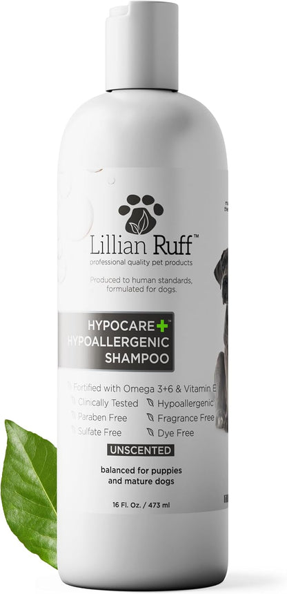 Lillian Ruff Calming Oatmeal Pet Shampoo for Dry Skin & Itch Relief with Aloe & Hydrating Essential Oils - Replenish Moisture & Deodorize - Tearless Dog Shampoo for Normal/Sensitive Skin (Hypocare+)